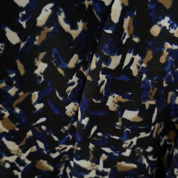 Chaps Blue Black Brown Tan Abstract Print Faux Wrap Dress Size Large - Picture 2 of 7